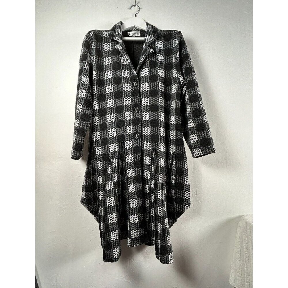 T by Transparente Black White Polka Dot Textured Tunic Shirt Size 3 Lagenlook